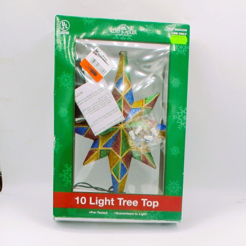 Kurt S. Adler 10 Light Multicolor Glitter Star Tree Top For Indoor Use Only